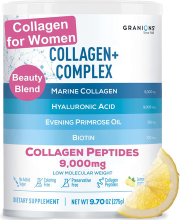Marine Collagen Powder Supplement - Type I Hydrolyzed Marine Collagen Peptides, Biotin, Hyaluronic Acid, Vitamin C, Vital Antioxidants Complex - Skin Supplements For Women - Pink Lemonade, 9.7Oz