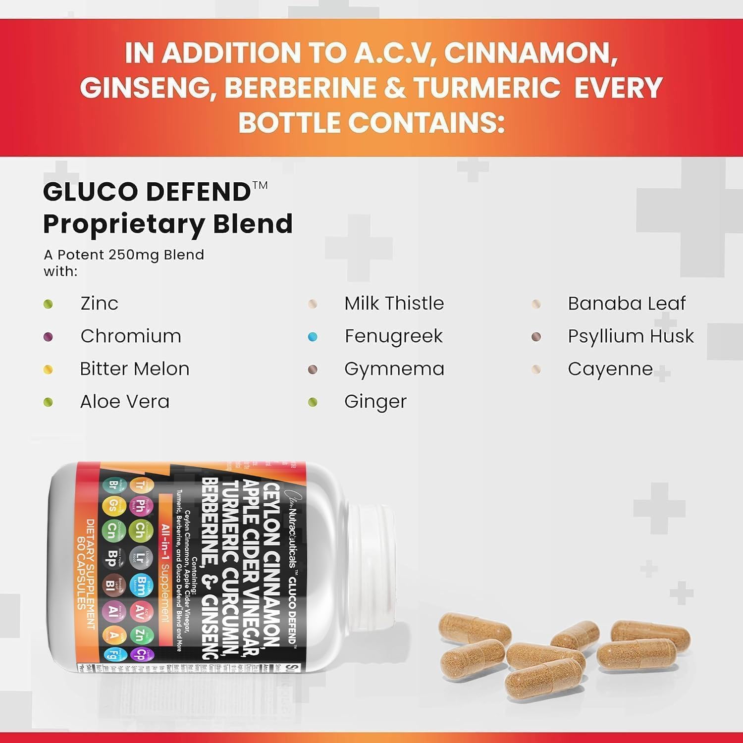 Clean Nutraceuticals Ceylon Cinnamon 3000mg Turmeric 3000mg Apple Cider Vinegar 3000mg Ginseng 2000mg Berberine 1200mg Plus Bitter Melon Gymnema Milk Thistle Fenugreek : Health & Household