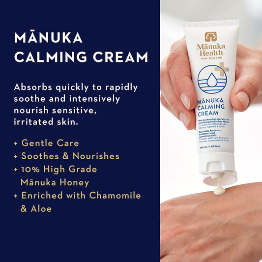 Manuka Health Manuka Calming Cream - Medical Grade Manuka Honey Cream With Aloe, Calendula & Chamomile – Natural Body & Face Moisturizer For Dry Skin, Sunburn Relief & Sensitive Skin 1.69Oz?