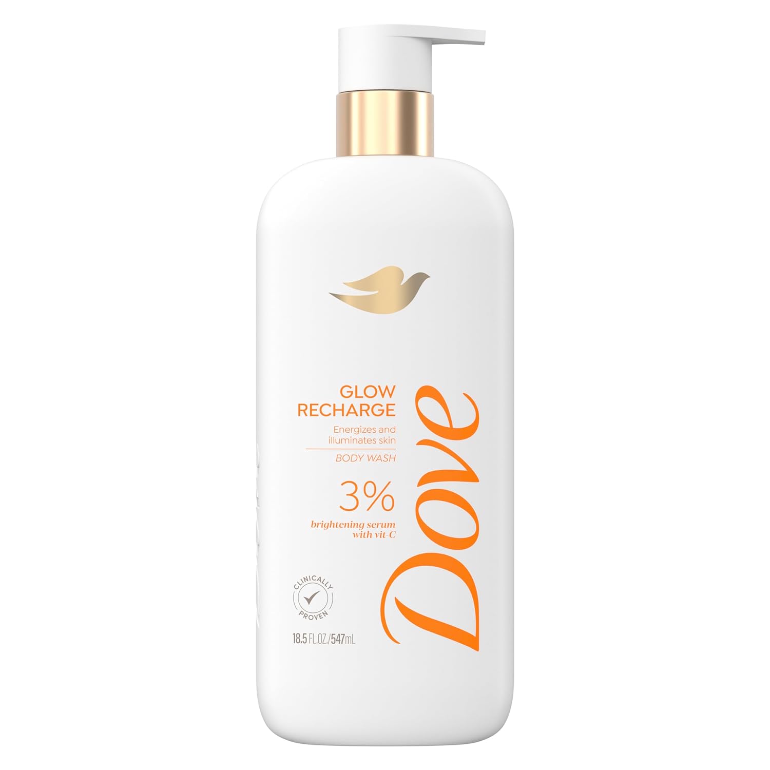 Dove Exfoliating Body Wash Glow Recharge Energizes & Illuminates Skin 3% Brightening Serum With Vitamin C 18.5 Oz