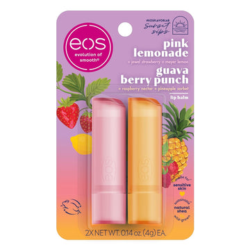 Eos Sunset Sips Lip Balms- Pink Lemonade & Guava Berry Punch, All-Day Moisture, Lip Care, 0.14 Oz, 2-Pack