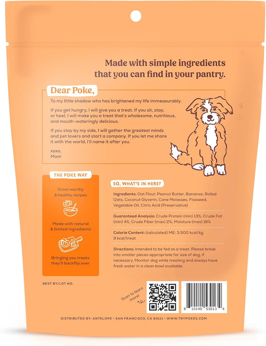 Poke'S P'Nutty For 'Nanas Treats For Dogs, Limited Ingredient & Natural Dog Treats, Wheat-Free & Made In The Usa, Peanut Butter & Banana Soft & Chewy Treats, 8Oz