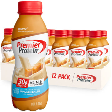 Premier Protein Liquid Protein Shake, Caramel, 30G Protein, 1G Sugar, 24 Vitamins & Minerals, Nutrients To Support Immune Health 11.5 Fl Oz Bottle (12 Pack)