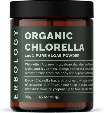 Erbology Organic Chlorella Powder 90g - 45 Servings - Sustainably Sourced in Spain - Body Cleansing and Immunity Support - Rich in Chlorophyll, B Vitamins, Iron and Phosphorus - Vegan - GMO-free