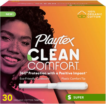 Playtex Clean Comfort Organic Cotton Tampons, Super Absorbency, Fragrance-Free, Organic Cotton - 30Ct