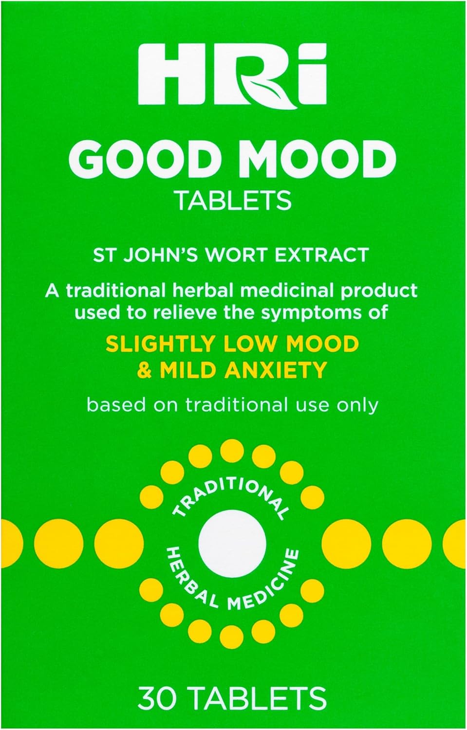 Hri Good Mood 30 Tablets - To Relieve The Symptoms Of Slightly Low Mood And Mild Anxiety. 334 Mg Of St John'S Wort Extract, Equivalent To 1670Mg – 2338Mg Of St John’S Wort. 1 Pack