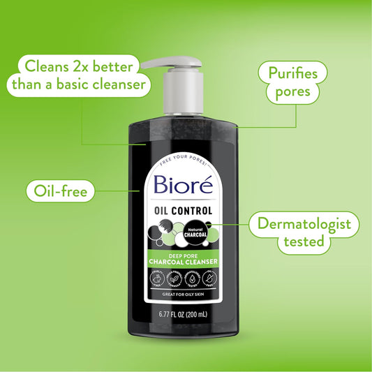 Bioré Deep Pore Charcoal Face Wash, Facial Cleanser For Dirt And Makeup Removal From Oily Skin, 6.77 Ounce