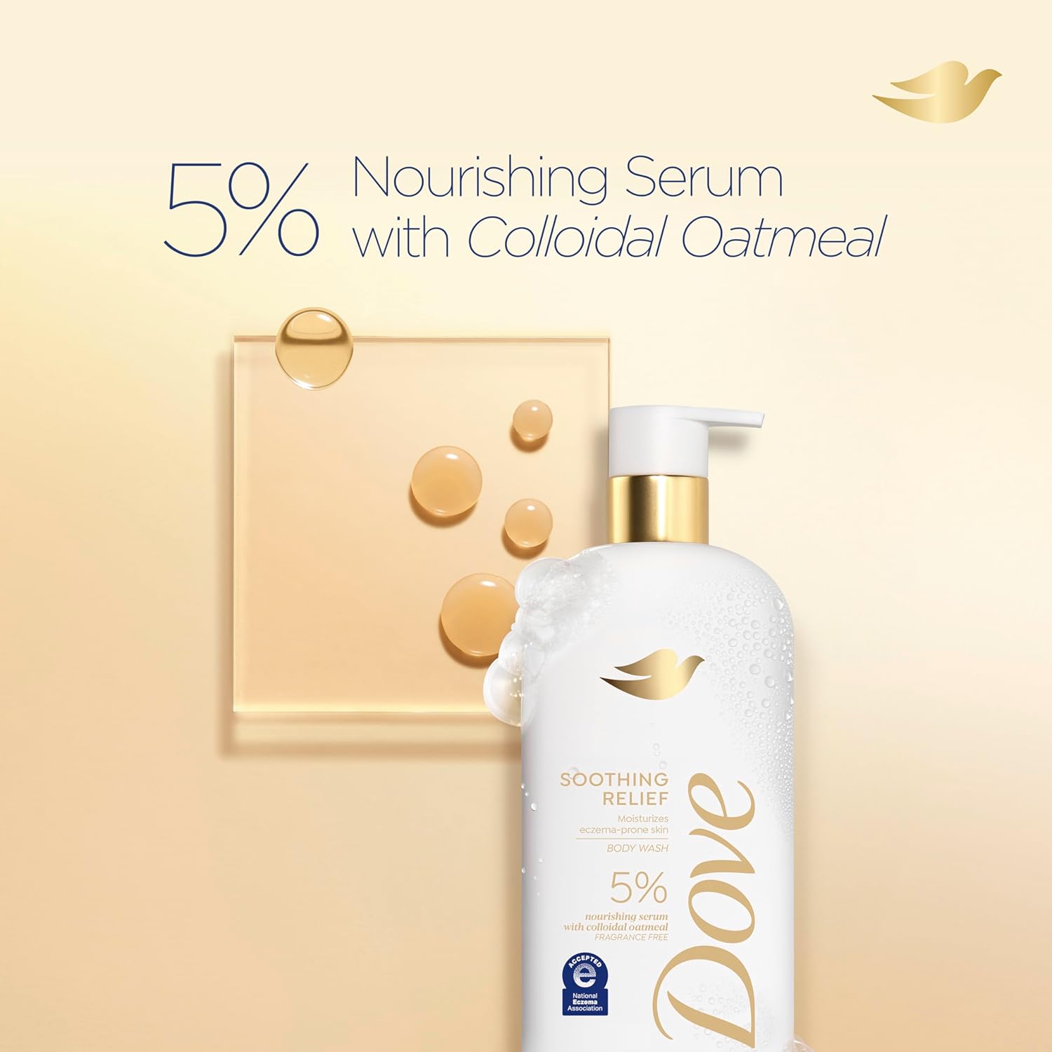 Dove Fragrance Free Body Wash Soothing Relief Moisturizes eczema-prone skin 5% nourishing serum with colloidal oatmeal 18.5 oz : Health & Household