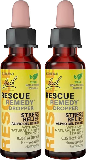 Bach Rescue Remedy Dropper 10Ml Bundle, Non-Alcohol Formula, Natural Stress Relief, Homeopathic Flower Essence, Vegan, Gluten & Sugar-Free, Non-Habit Forming, 2-Pack