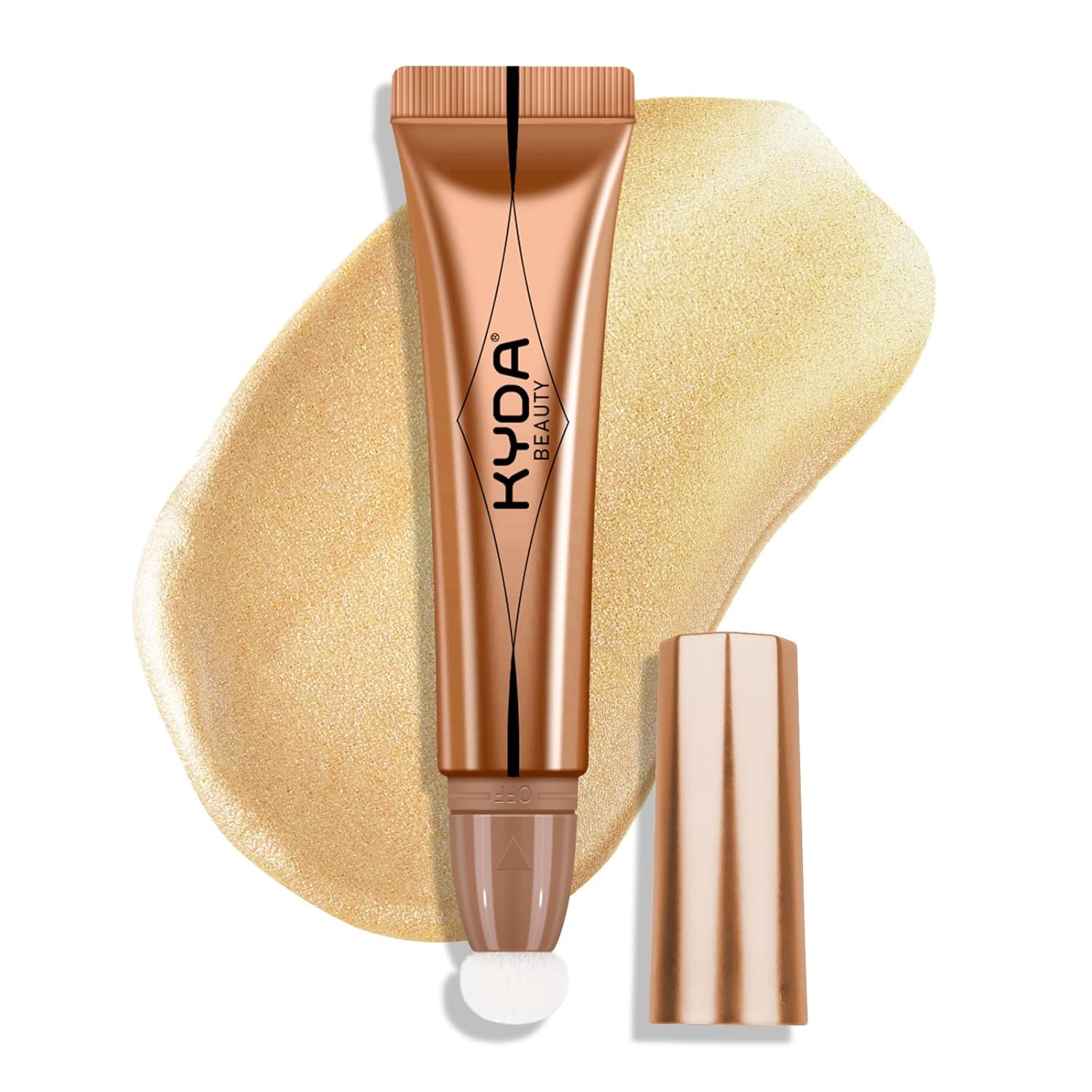 Kyda Highlighter Beauty Wand, Face Illuminator With Cushion Applicator, Natural Glossy Finish, Silky Smooth Cream, Face Highlighter Bronzer Makeup, Lightweight Blendable-Golden