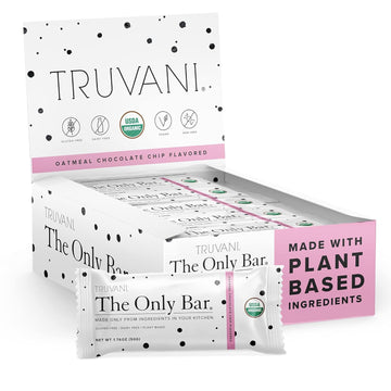 Truvani Plant Based Snack Bars | 6G Protein | 12 Pack Oatmeal Chocolate Chip | Organic | Vegan | The Only Bar | Dairy, Soy, And Gluten Free | Individually Wrapped