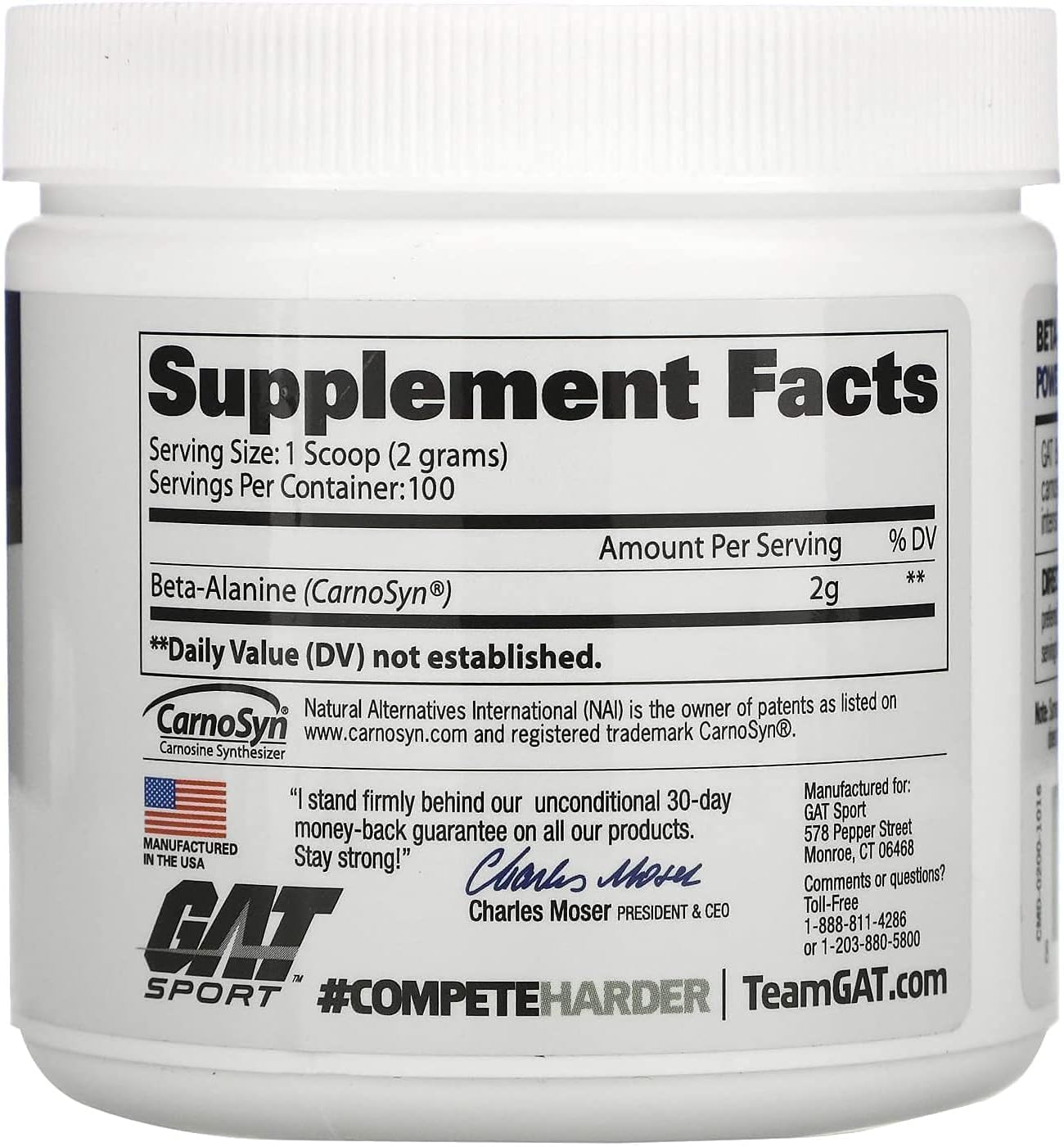 Gat Sport Beta Alanine Powder Unflavored, 200 Grams, Endurance, Performance, Scoop Included, 100 Servings : Health & Household