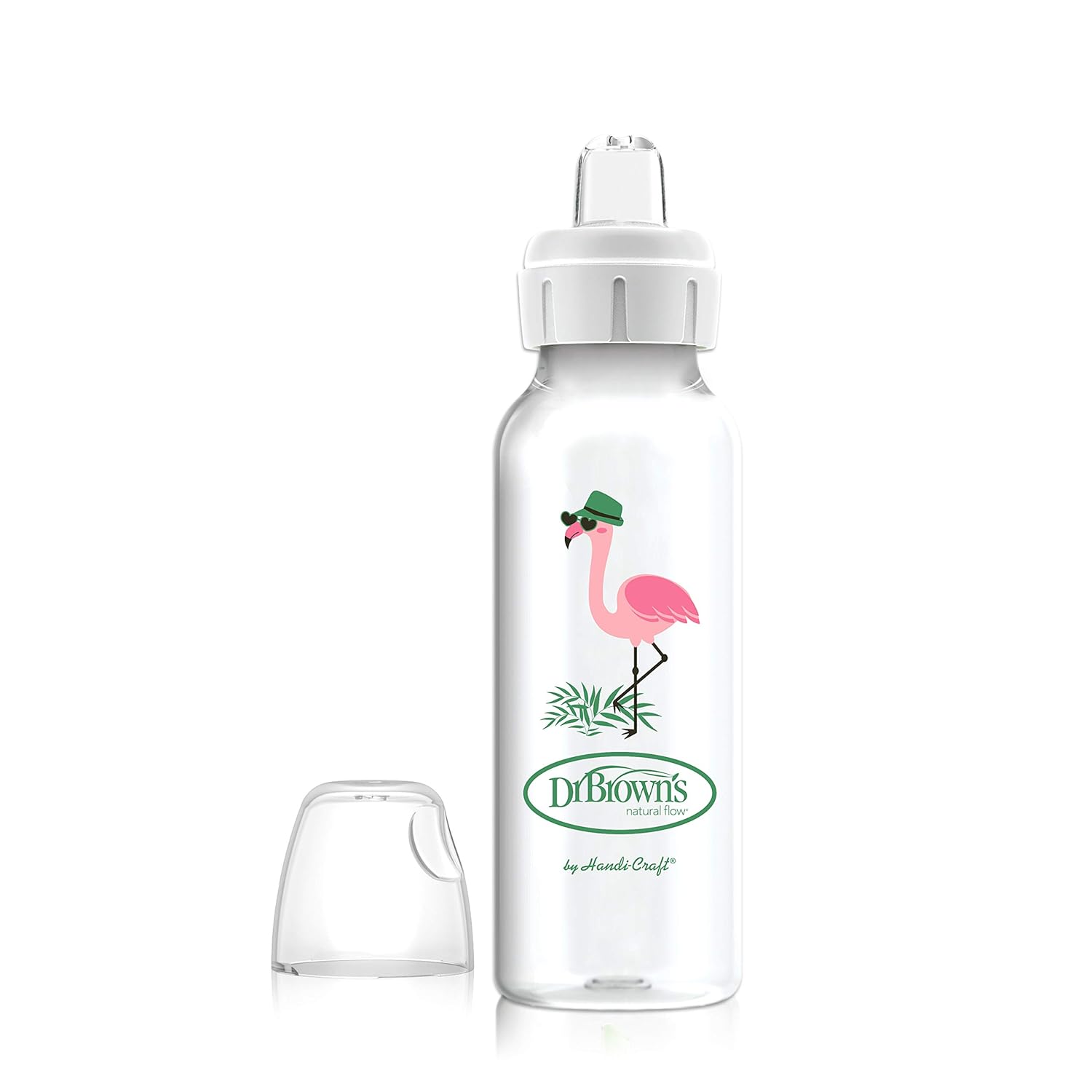 Dr. Brown'S Milestones Narrow Sippy Bottle, 100% Silicone Soft Sippy Spout, 8Oz/250Ml, Flamingo, 6M+