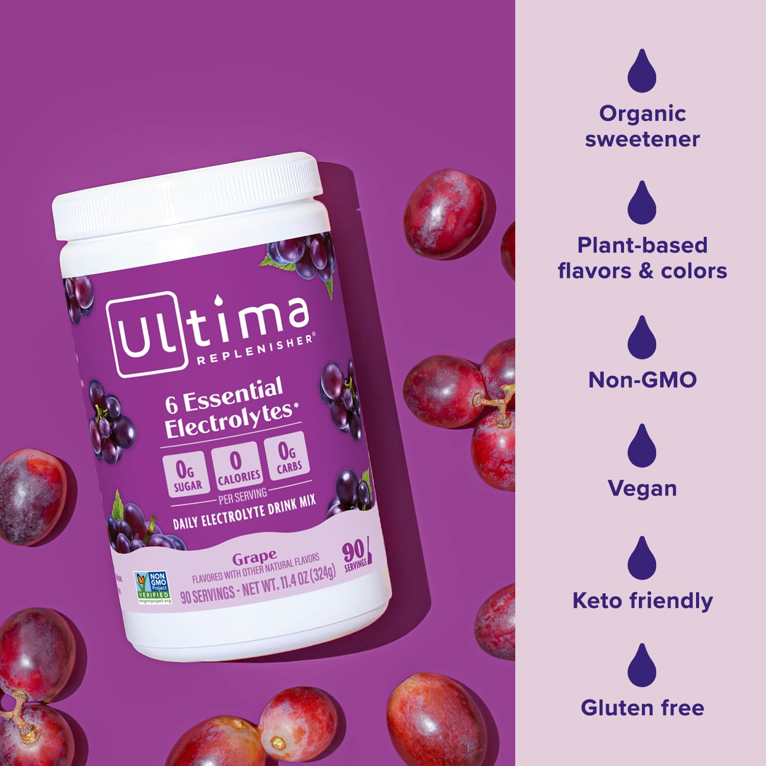 Ultima Replenisher Daily Electrolyte Drink Mix – Grape, 90 Servings – Hydration Powder with 6 Key Electrolytes & Trace Minerals – Keto Friendly, Vegan, Non- GMO & Sugar-Free Electrolyte Powder : Health & Household