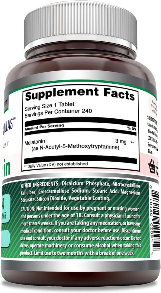 Amazing Formulas Melatonin Supplement | 3 Mg Per Serving | 240 Tablets | Non-Gmo | Gluten-Free | Made In Usa
