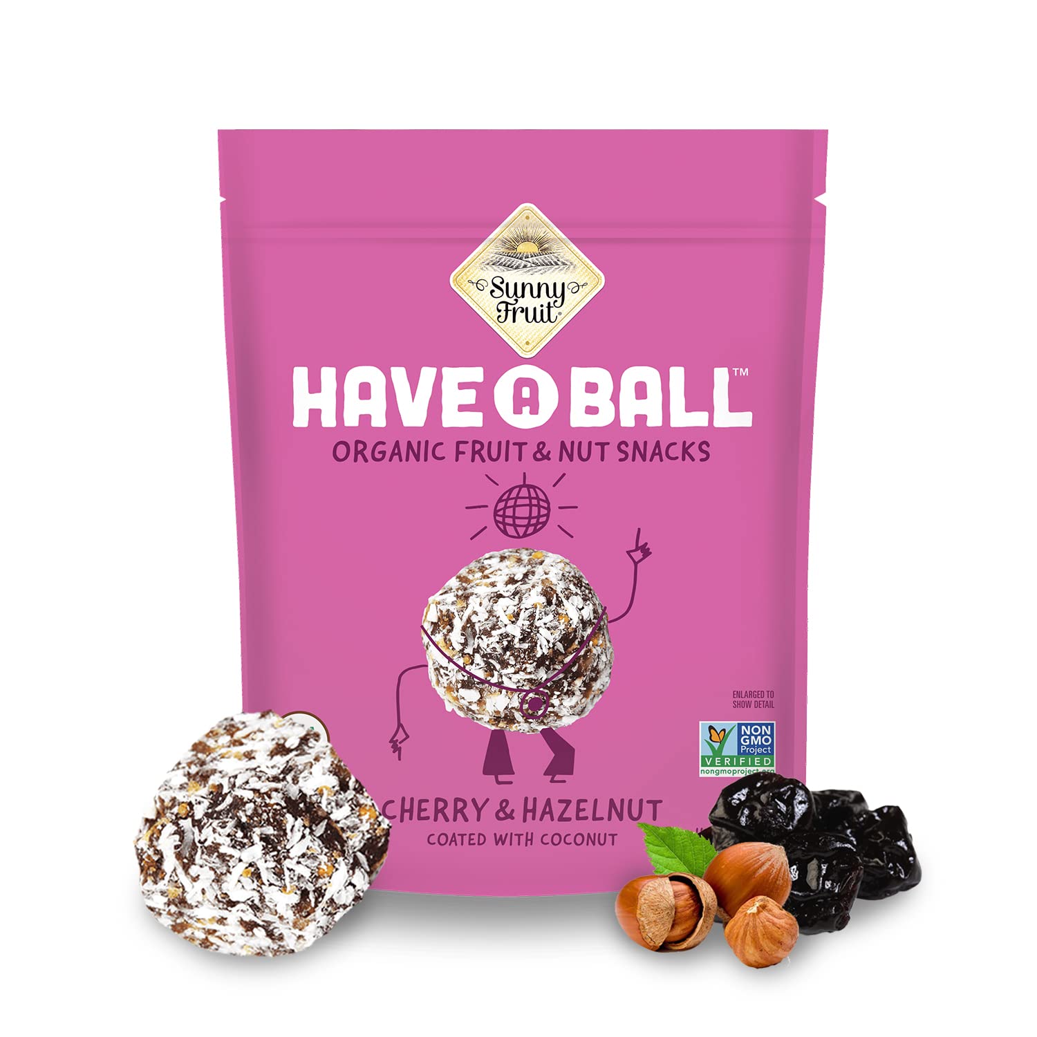 Sunny Fruit 100% Raw Fruit & Nut Snacks, Cherry & Hazelnut, 1-Pack (9 Balls Per Bag) | Healthy, Convenient, On-The-Go Energy Balls | Organic, Vegan, Gluten-Free, Kosher, No Added Sugar