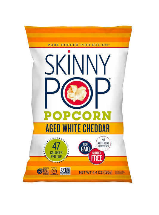 Skinnypop Aged White Cheddar Popcorn, Gluten Free, Non-Gmo, Healthy Popcorn Snacks, Skinny Pop, 4.4 Oz Grocery Sized Bags (12 Count)