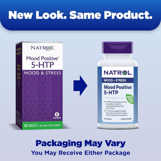 Natrol Mood Positive 5-Htp 50Mg With L-Theanine, Vitamin B6, Vitamin B12 And Folate, Dietary Supplement Helps Support A Positive Mood, 50 Tablets, 25-50 Day Supply (Pack Of 12)