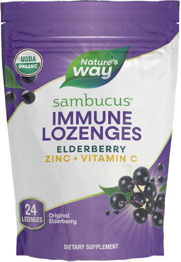 Nature’S Way Sambucus Organic Zinc Lozenges, Elderberry And Zinc Lozenges With Vitamin C, Certified Organic, 24 Lozenges