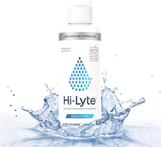 Hi-Lyte Low Sodium Liquid Electrolyte Supplement For Immune Support, Rapid Hydration | Clean Trace Minerals Alternative | Magnesium, Potassium, Zinc | Unflavored Mineral Taste | 48 Servings