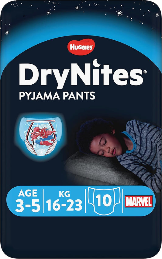 Huggies Drynites, Boys’ Night Time Pants - Sizes 3-5 Years (10 Pants) - Absorbent Pyjama Pants For All Night Comfort - Unbeatable Night Time Protection
