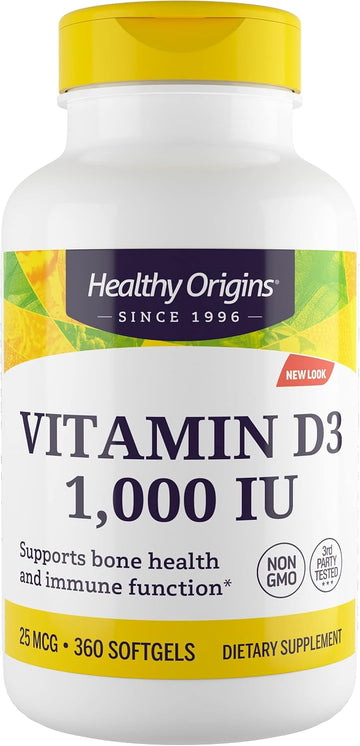 Healthy Origins Vitamin D3 1,000 IU (Non-GMO), 360 Softgels