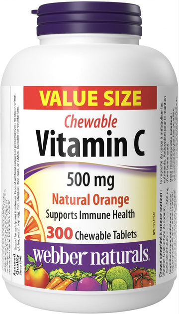 Webber Naturals Vitamin C, 300 Chewable Orange Tablets, 500 mg of Vitamin C Per Tablet, Bones, Teeth, Immune and Antioxidant Support