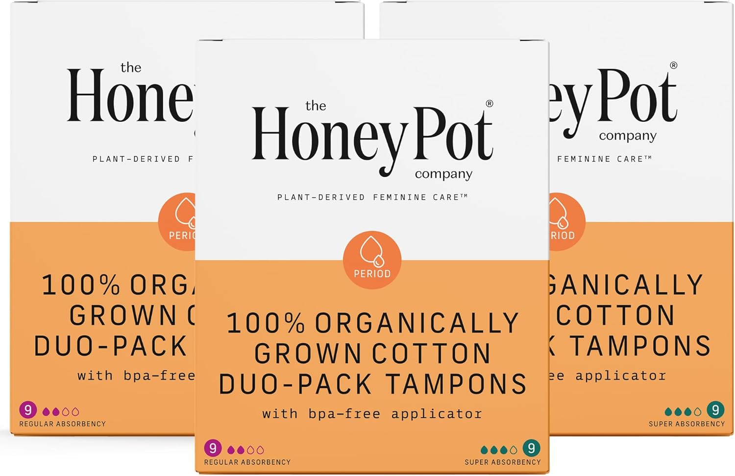 The Honey Pot Company - Multipack - 54 Ct - 100% Organic Tampons W/Bio Plastic Applicator - Regular & Super Absorbency - Unscented - Feminine Care - 18 Count - Pack Of 3