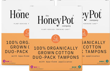 The Honey Pot Company - Multipack - 54 Ct - 100% Organic Tampons W/Bio Plastic Applicator - Regular & Super Absorbency - Unscented - Feminine Care - 18 Count - Pack Of 3