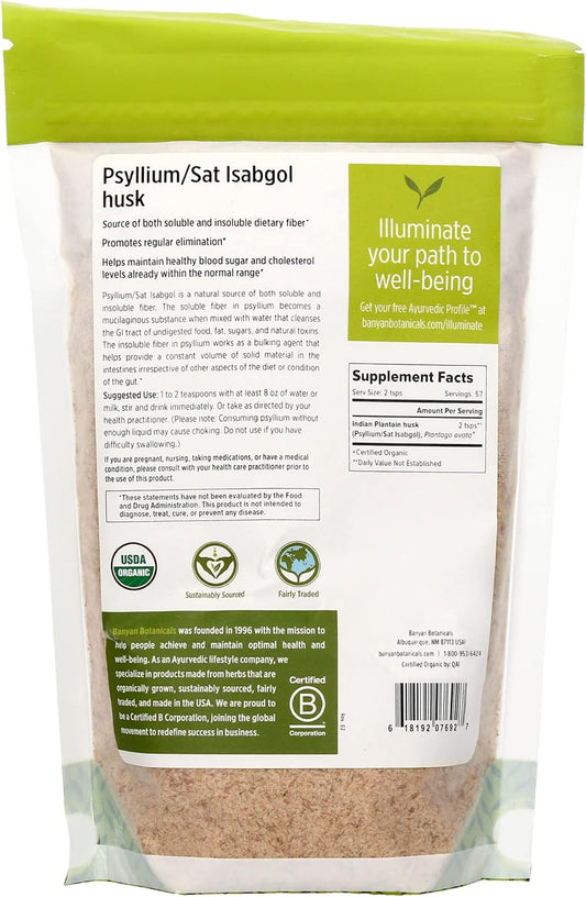Banyan Botanicals Psyllium Husk Whole - Sat Isabgol - USDA Organic 1/2  - Plantago psyllium - Natural Source of Fiber That Supports Healthy Elimination