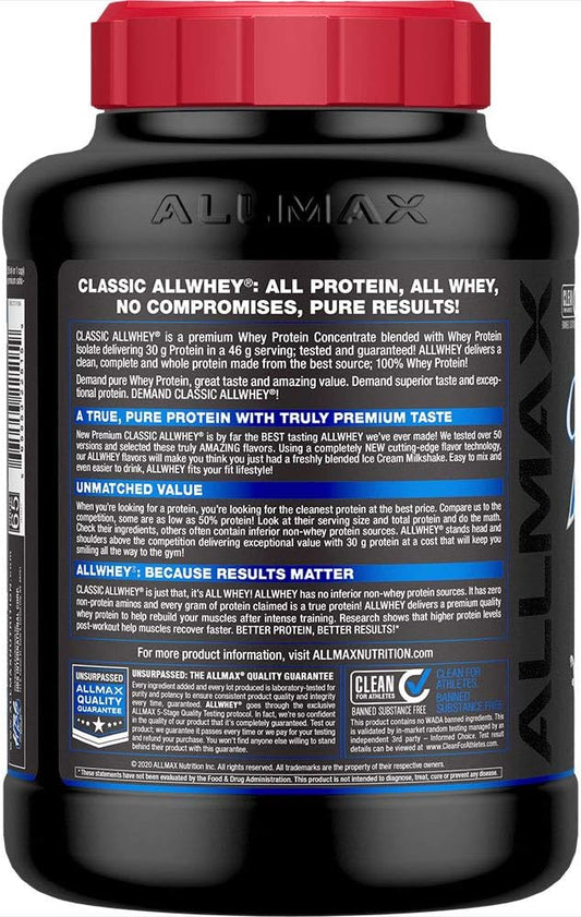 Allmax Nutrition Allwhey Classic Whey Protein, Gluten Free, 24G Protein Per Scoop, Approx. 49 Servings, Cookies & Cream, 5 Lbs