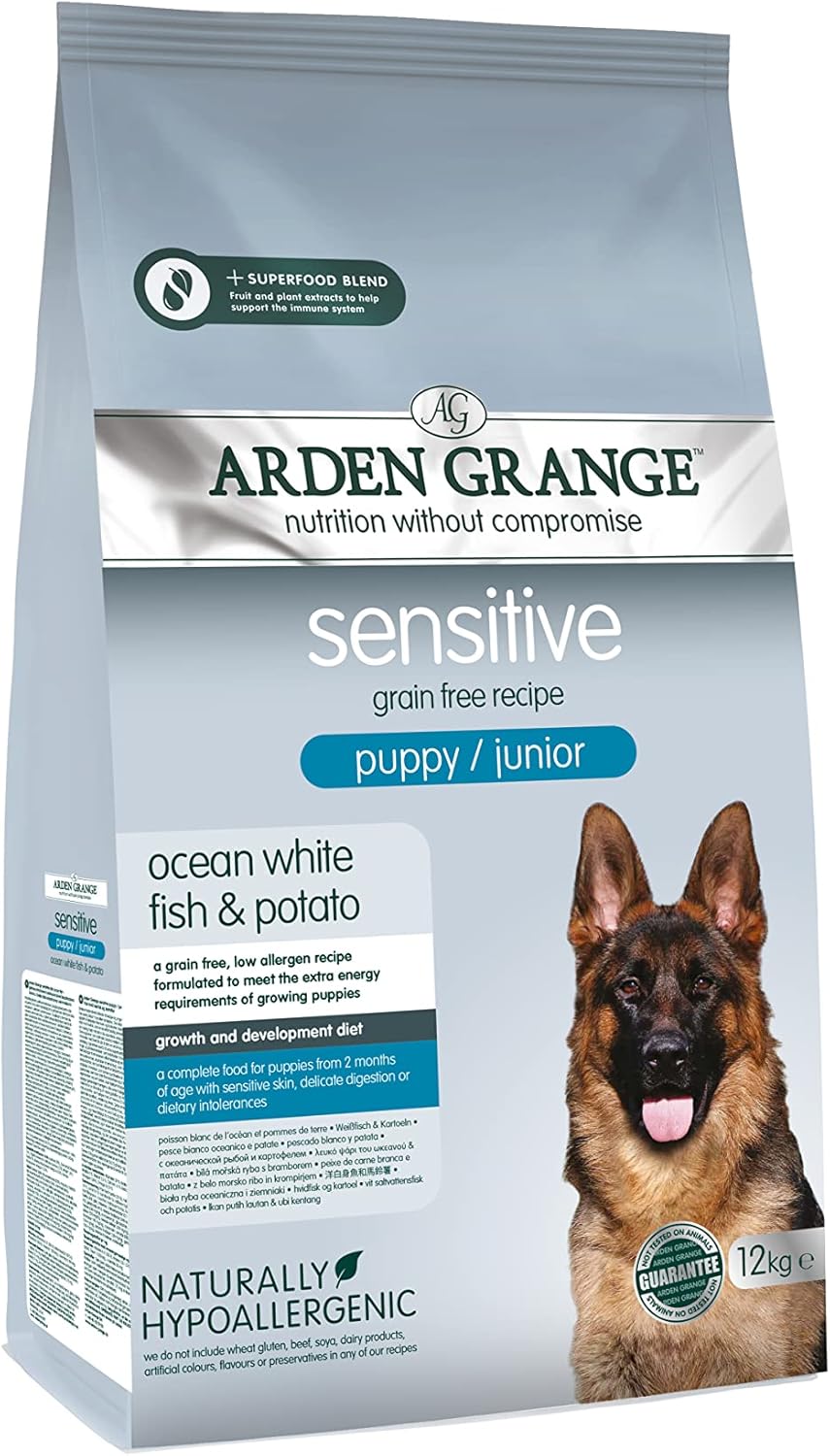 Arden Grange Sensitive Puppy/Junior Dry Dog Food Grain Free Ocean White Fish and Potato, 12 kg :Pet Supplies