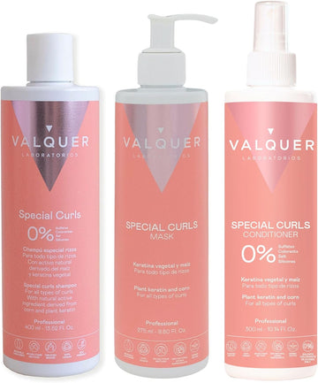 Valquer Special Pack Curls Shampoo 400 Ml, Mask 275 Ml And Conditioner 300 Ml. Treatment Of Curly Hair Curly Method Defined Curls. Moisturizes And Softens With Vegetable And Corn Keratin. Vegan