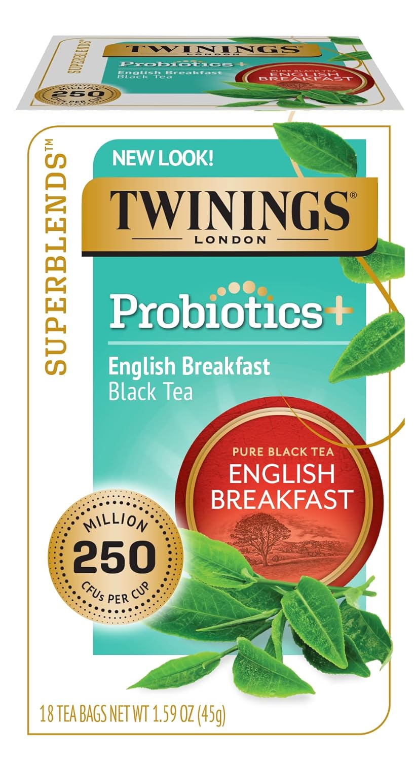 Twinings Superblends Probiotics+ English Breakfast Black Tea, 250 Million Cfus Per Cup, 18 Tea Bags (Pack Of 6), Enjoy Hot Or Iced