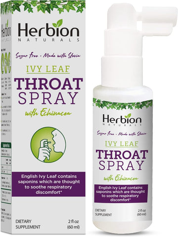 Herbion Naturals Throat Spray, Soothes Respiratory Discomfort with The Power of English Ivy, Marshmallow, and Echinacea extracts for Adults and Children, 2 FL Oz (60 ml)