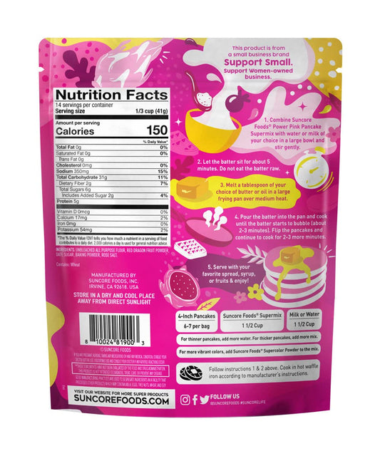 Suncore Foods Power Pink Pitaya Pancake & Waffle Mix, Non-GMO, 20oz (1 Pack)