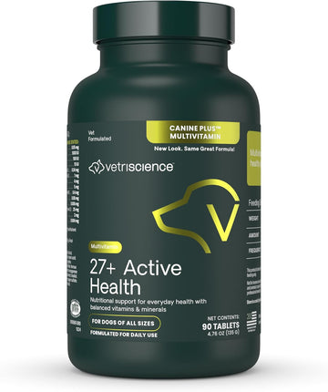 Vetriscience Senior 27+ Active Health Chews, Canine Plus Daily Multivitamin For Senior Dogs, Balanced Vitamins, Minerals And Antioxidants, Healthy Aging And Wellness Support, Veggie, 60 Count