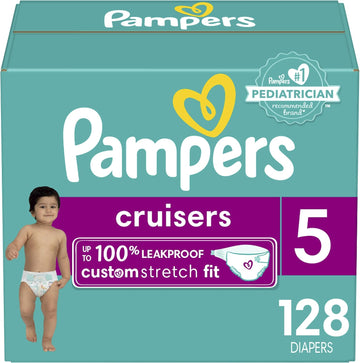 Pampers Cruisers Diapers - Size 5, One Month Supply (128 Count), Disposable Active Baby Diapers With Custom Stretch