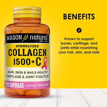 Mason Natural 1500Mg Collagen With Vitamin C, Biotin, & Calcium, 40,Day Supply Capsules, Supplement For Hair, Skin, And Nails