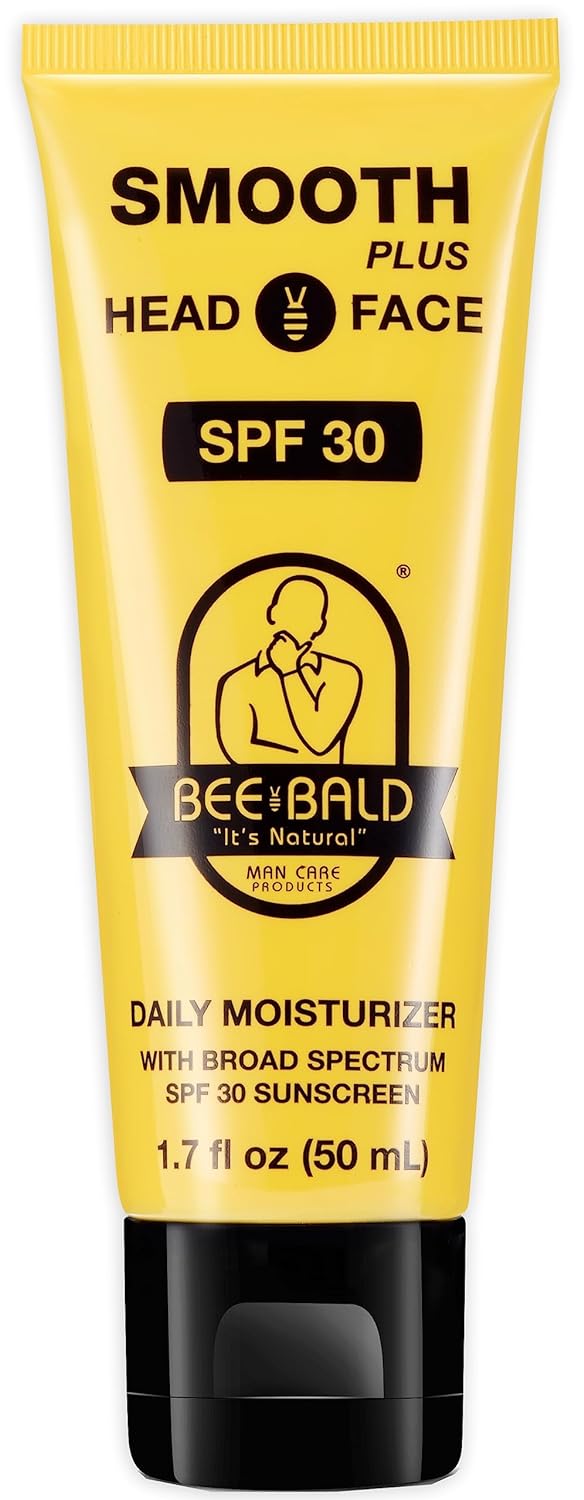 Bee Bald SMOOTH PLUS Daily Moisturizer With SPF 30 Broad Spectrum Sunscreen - Head and Face Moisturizer Lotion for Men and Women Too - Hydrate and Protect Skin from Harmful UVA/UVB Rays - 1.7 fl Oz
