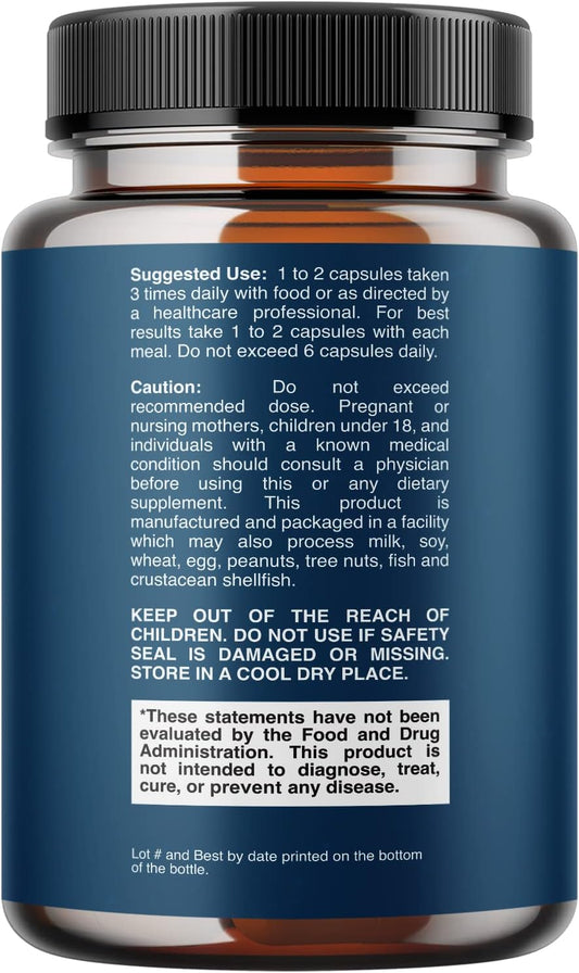 Pure Digestive Enzyme Capsules with Lipase Amylase Protease - Aids Digestive System Natural Immune System Booster - Breaks Down Carbohydrates Reduce Bloating Gas Digestive Enzymes Pills