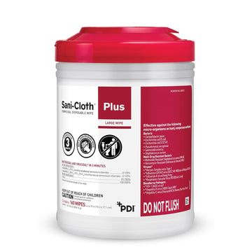 Sani-Cloth Plus Germicidal Wipes, Hospital-Grade Surface Disinfecting Wipes, Large, 6" X 6.75", 160 Wipes