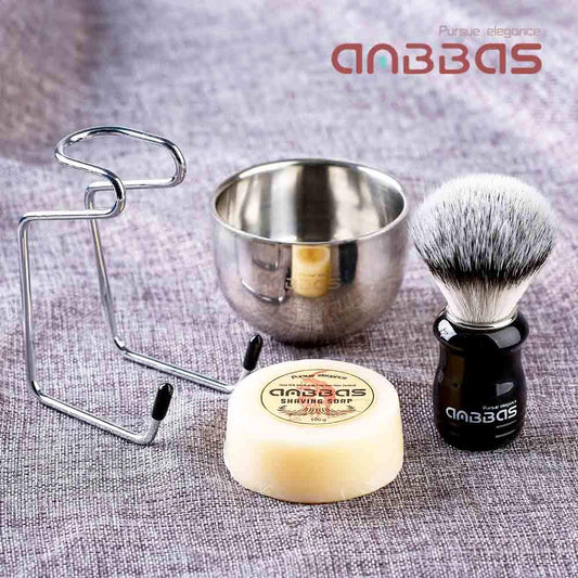 Anbbas Synthetic Badger Shaving Brush Set, 4In1 Shaving Kit With Stainless Steel Shaving Stand And Lathering Foam Bowl, 3.5Oz Natural Shaving Soap Puck Refill For Men Wet Close Shave