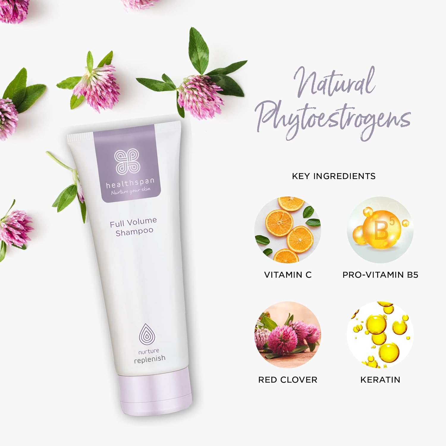 Healthspan Replenish Full Volume Shampoo (200ml) | For natural & colour-treated | Protects hair structure & helps to strengthen ageing hair | Replenishes natural hormone levels : Amazon.co.uk: Beauty