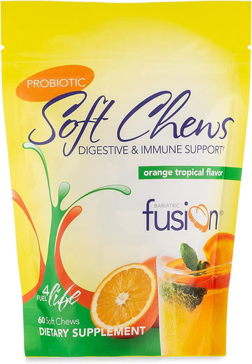 Bariatric Fusion Bariatric Probiotic Soft Chews | Orange Tropical Flavor Chewy Bariatric Vitamin | Bacillus Coagulans 10 Billion Cfu Chewable Probiotic | Support Digestive & Immune Health | 60 Count