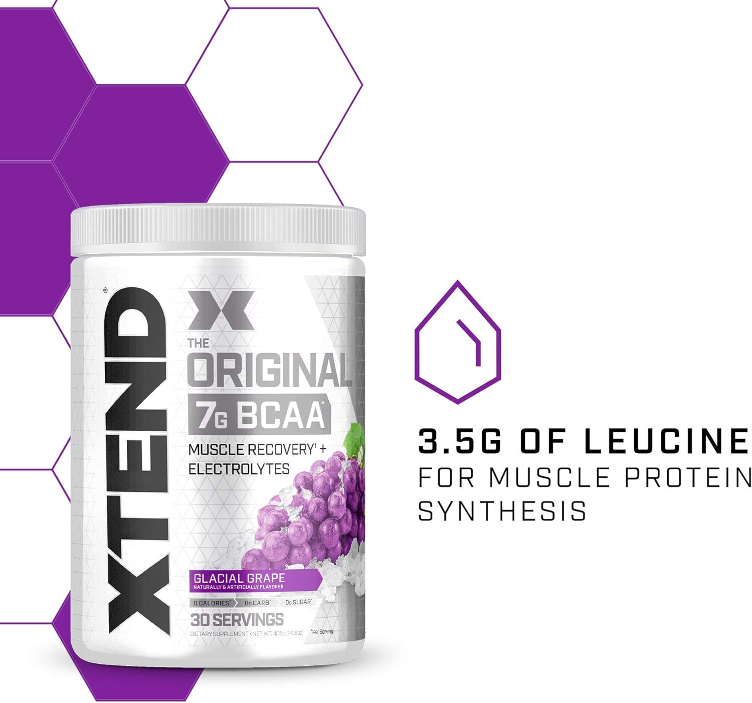 XTEND Original BCAA Powder Glacial Grape | Sugar Free Post Workout Muscle Recovery Drink with Amino Acids | 7g BCAAs for Men & Women | 30 Servings : Health & Household
