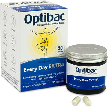 Optibac Probiotics Every Day Extra - High Strength Vegan Digestive Probiotic Supplement With 20 Billion Bacterial Cultures - 30 Capsules