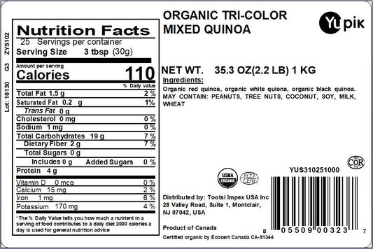 Yupik Organic Tri-Color Quinoa, 2.2 Lb, Pre-Washed, Raw, Non-Gmo, Gluten Free, Kosher, High In Iron, Magnesium & Riboflavin, Mix Of White, Red & Black Quinoa, Great Replacement For Rice & Pasta