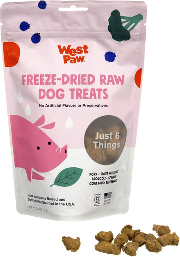 WEST PAW All-Natural Raw Freeze-Dried Dog Treats – Farm-Fresh Pork Training Treats for Dogs – Wholesome Canine Treat for Puppies, Adult Dogs & Senior Dogs, Pork with Superfood, 2.5 oz