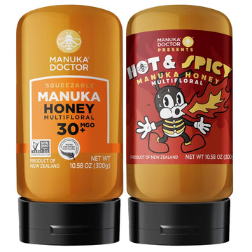 Manuka Doctor - Mgo 30+ Squeezy And Hot Honey Squeezy Value Bundle, 100% Pure New Zealand Honey. Certified. Guaranteed. Raw. Non-Gmo